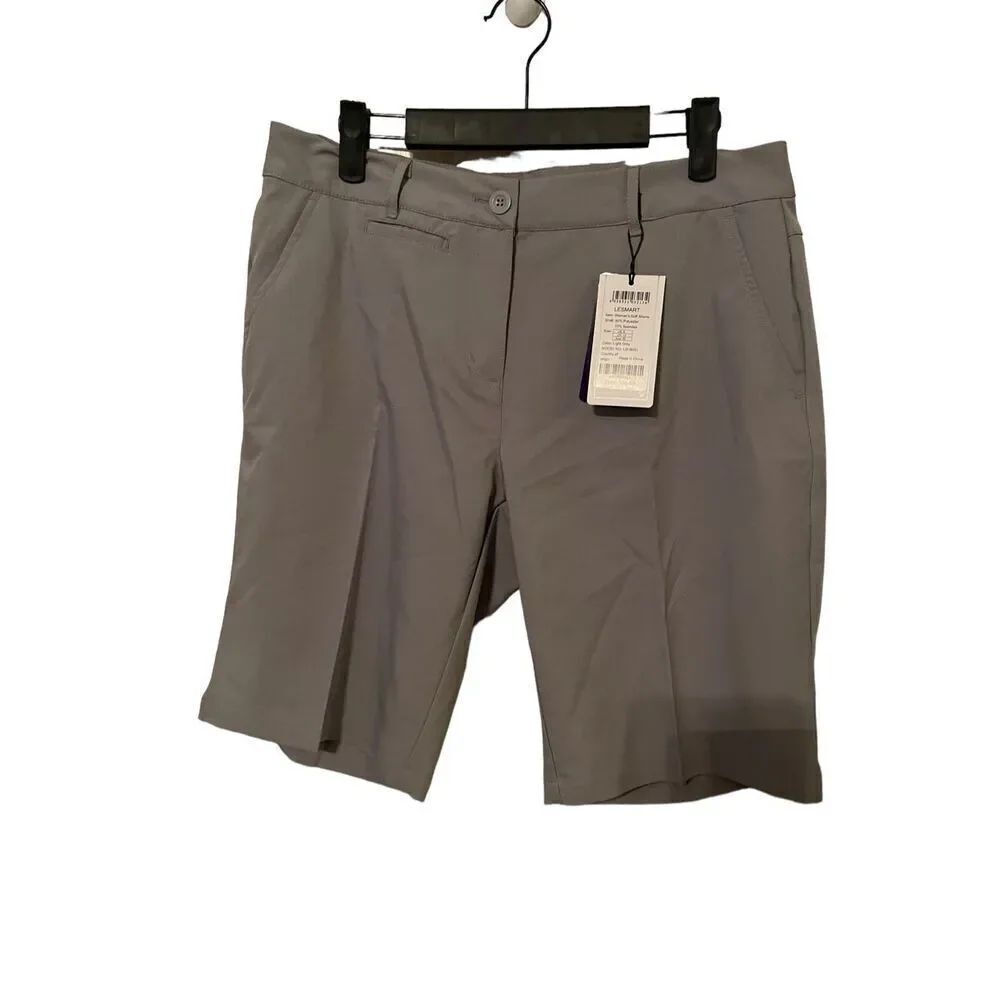 NEW Lesmart Womens Light Grey Flat Front Standard Fit Stretch Golf Shorts Size 8